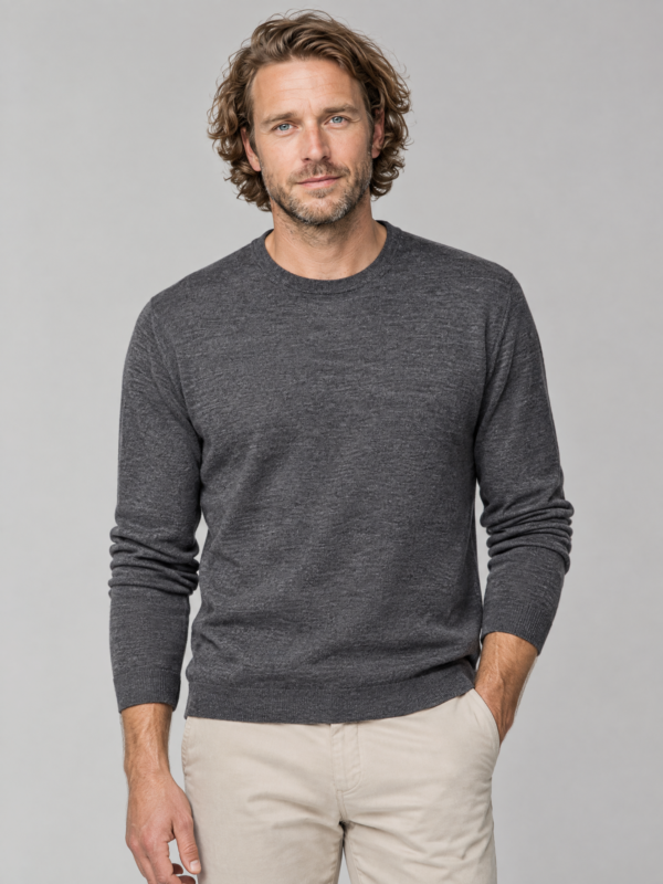 Girocollo in Lana Mercerizzata e Cashmere – Grigio Antracite