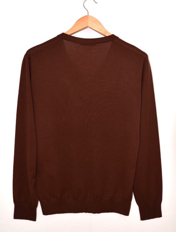 Maglia con Scollo a V in Lana Mercerizzata e Cashmere – Marrone