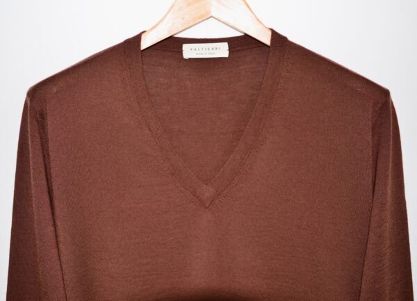 Maglia con Scollo a V in Lana Mercerizzata e Cashmere – Marrone