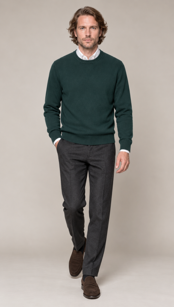 Girocollo Verde Scuro in Puro Cashmere