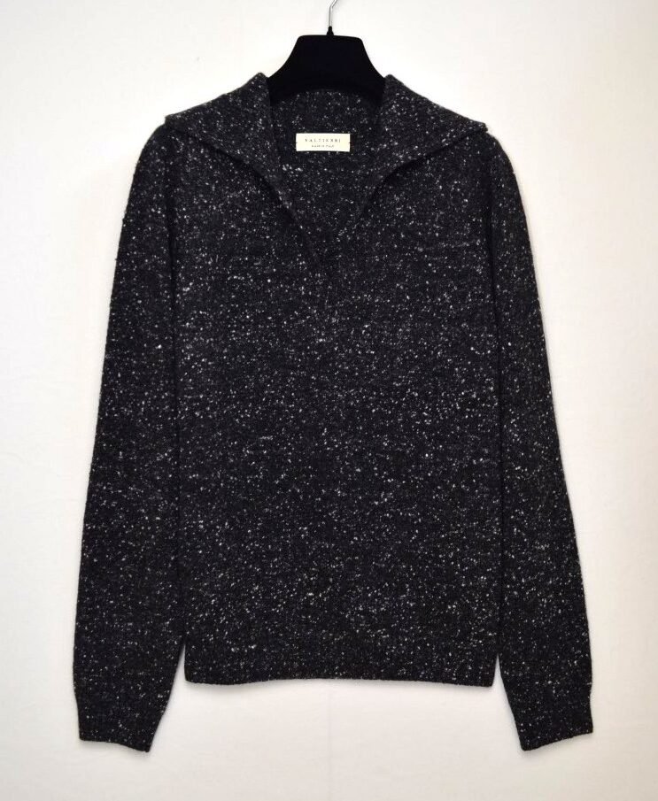 Maglia donna con collo a polo in lana merino e cashmere – Nero mélange