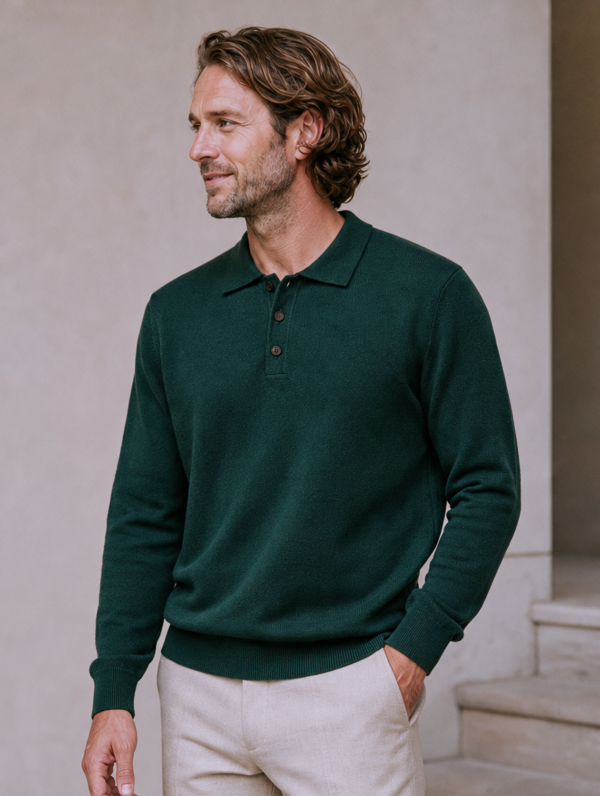 Polo verde scuro in puro cashmere