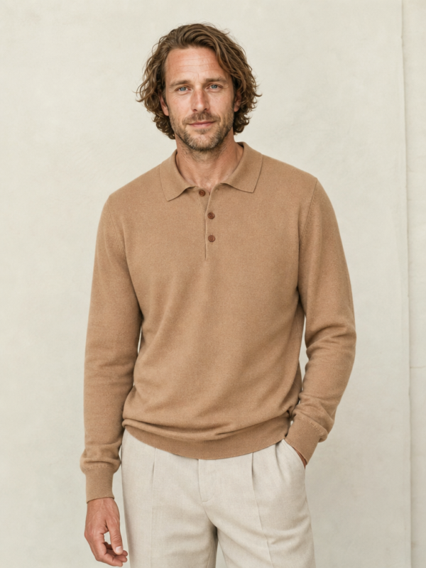 Polo Cammello in Lana Mercerizzata e Cashmere