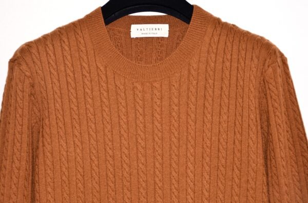 Maglia Girocollo in Cashmere a Trecce –Marrone