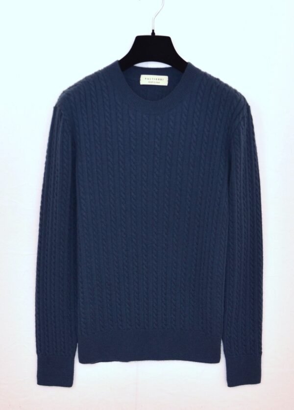 Maglia Girocollo in Cashmere a Trecce–Blu ardesia