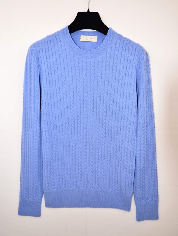 Maglia Girocollo in Cashmere a Trecce – Azzurro