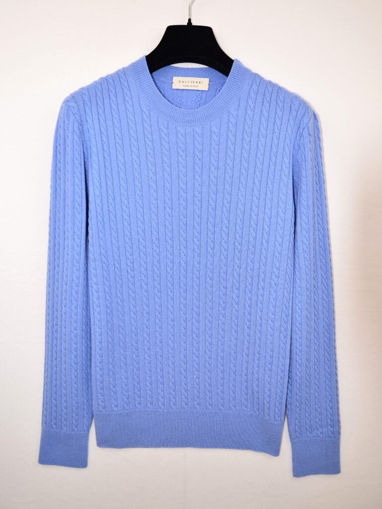 Maglia Girocollo in Cashmere a Trecce – Azzurro