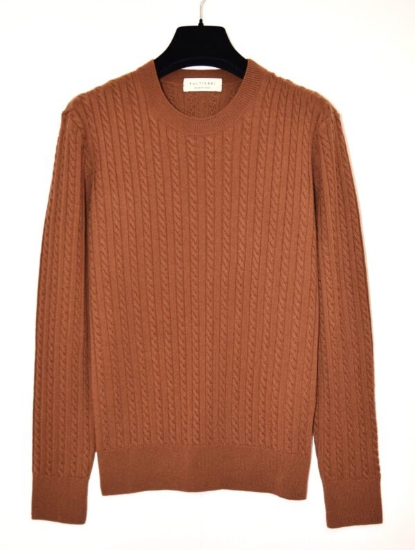 Maglia Girocollo in Cashmere a Trecce –Marrone