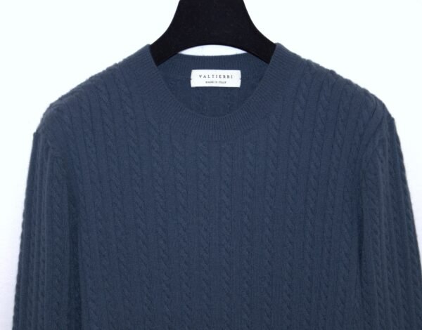 Maglia Girocollo in Cashmere a Trecce–Blu ardesia
