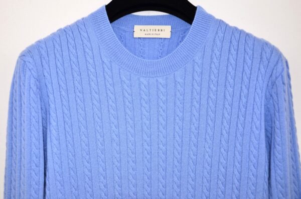 Maglia Girocollo in Cashmere a Trecce – Azzurro