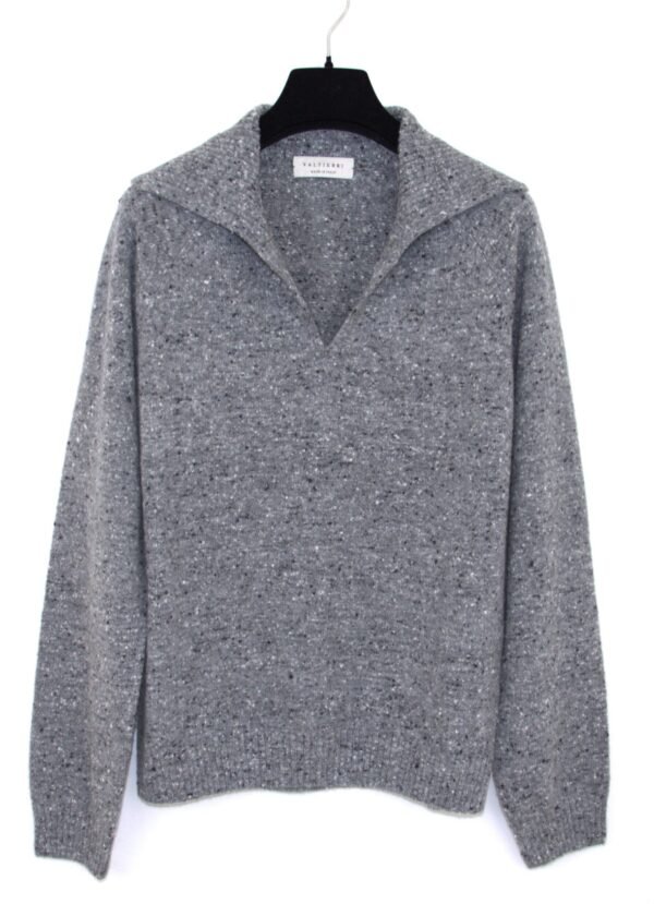 Maglia donna con collo a polo in lana e cashmere –Grigio mélange