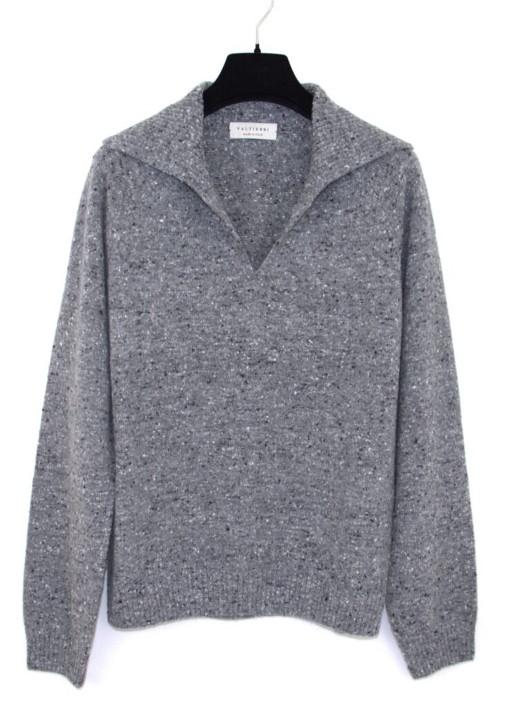 Maglia donna con collo a polo in lana e cashmere –Grigio mélange